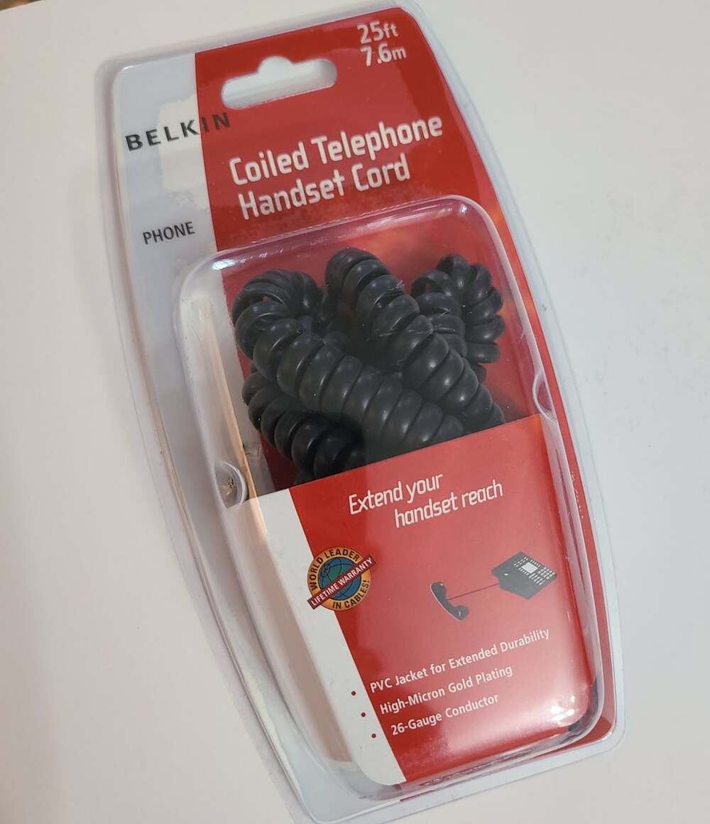 Belkin Coiled Telephone Cord Handset Phone Cord 25 FT Black